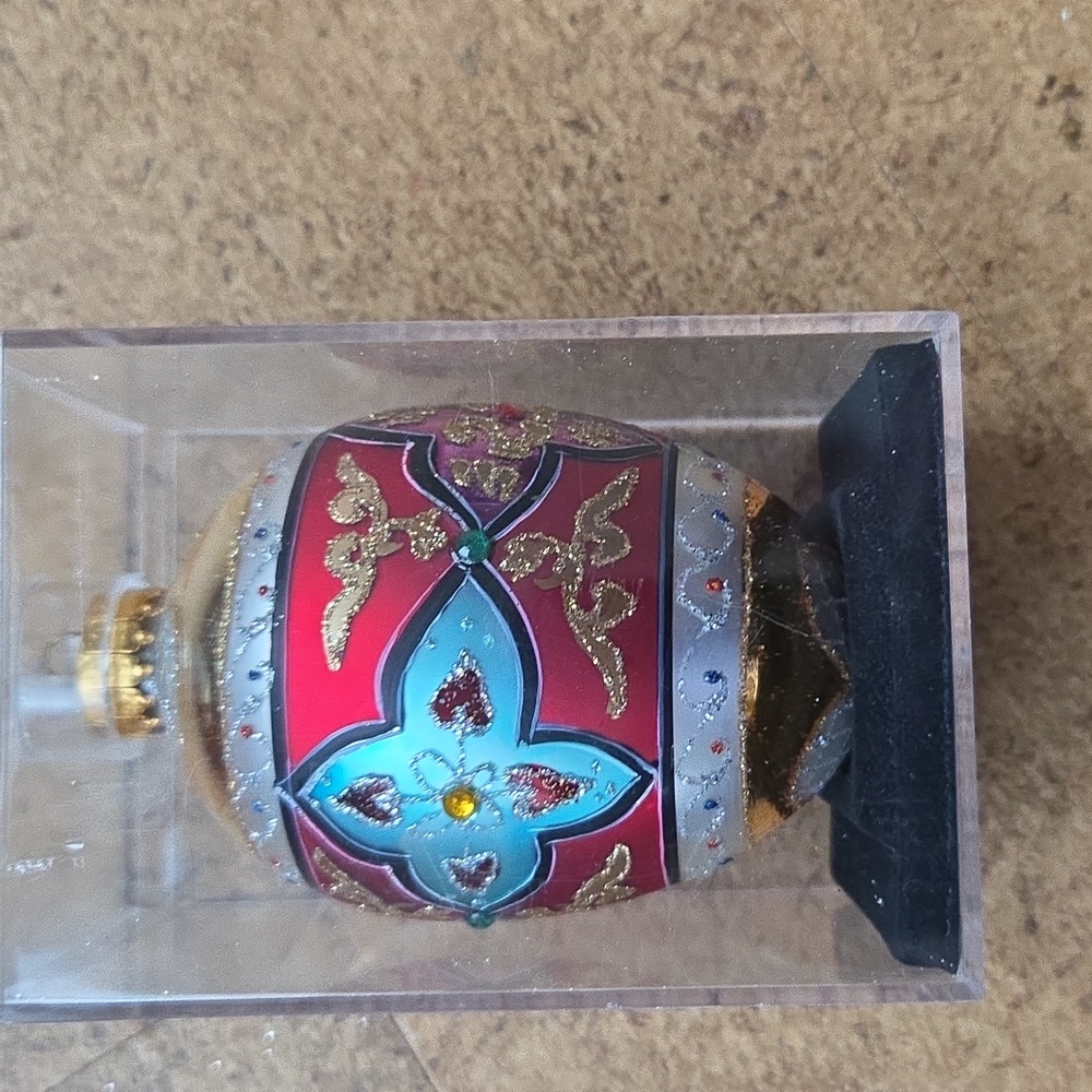 Dept 26 Handpainted And Jeweled Glass Egg Ornanament.